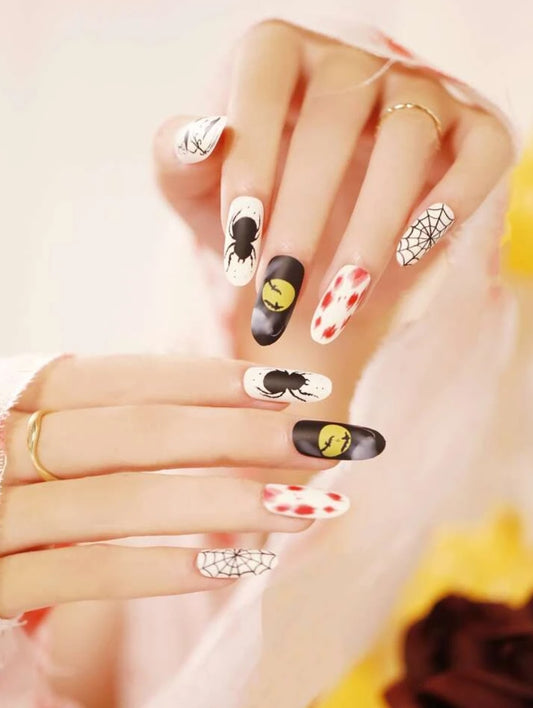 24pcs Halloween Cartoon Fake Nail & 1sheet Tape & 1pc Nail File