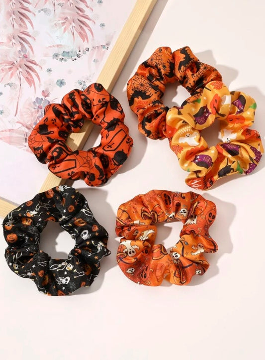 5pcs Halloween Pumpkin Print Scrunchie