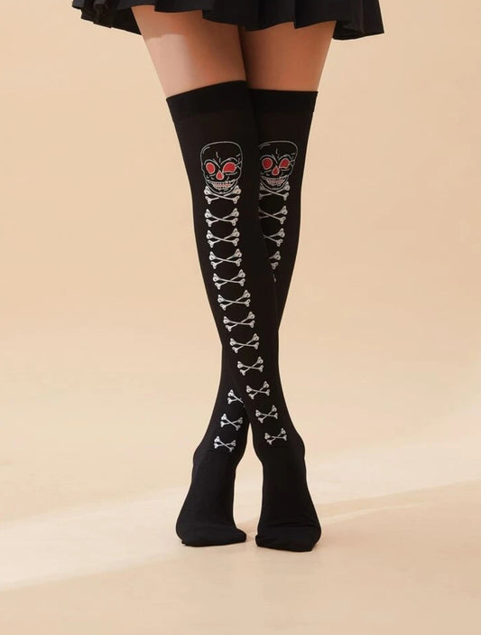 Skull Pattern Over The Knee Socks