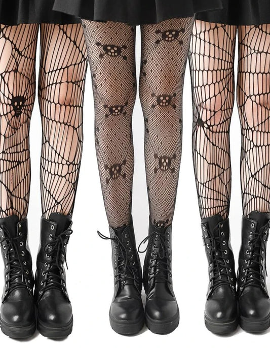 3pairs Skull Pattern Fishnet Tights