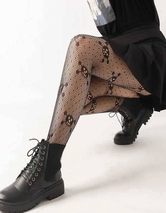 3pairs Skull Pattern Fishnet Tights