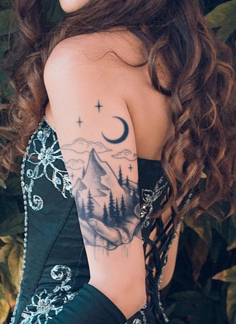 1sheet Moon & Mountain Tattoo Sticker
