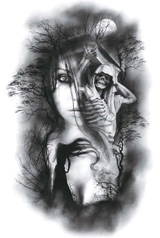 1sheet Halloween Reaper Pattern Tattoo Sticker