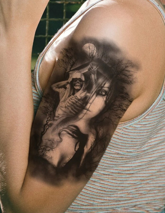 1sheet Halloween Reaper Pattern Tattoo Sticker