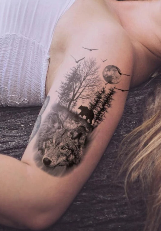 1sheet Wolf Pattern Tattoo Sticker