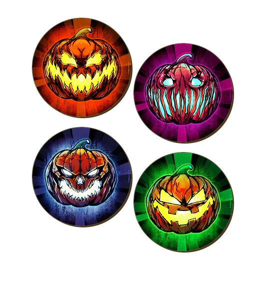 Evil Pumpkin Heads Halloween 4 Piece Coaster Set