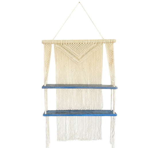 Natural Macrame Hanging Shelves - Blue