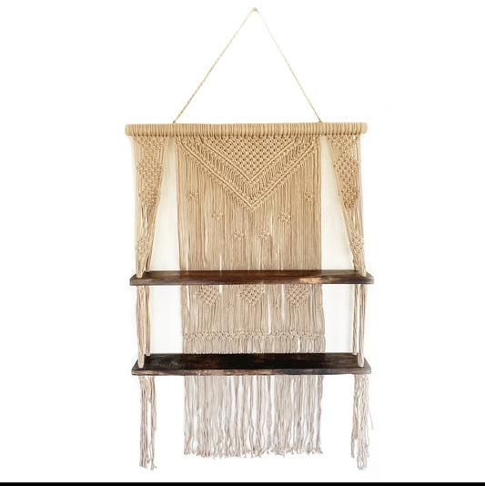 Brown Macrame Hanging Shelves - Brown