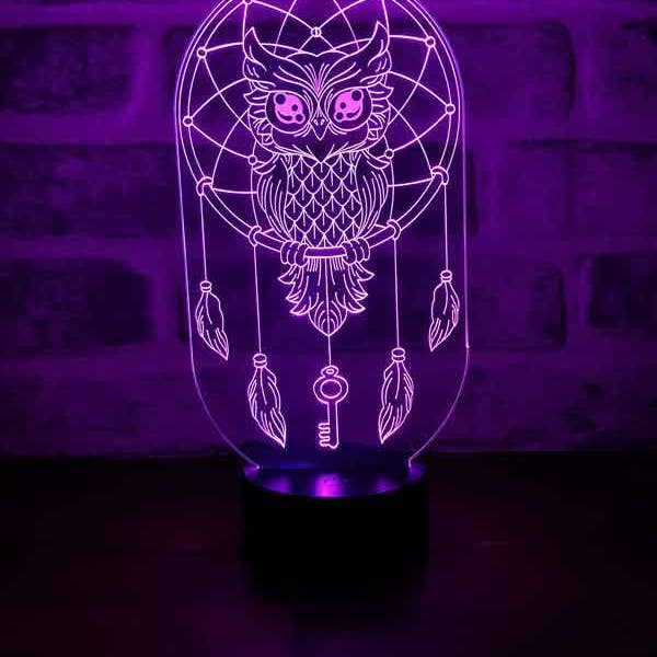 Dreamcatcher and Owl Led Lamp | Wood