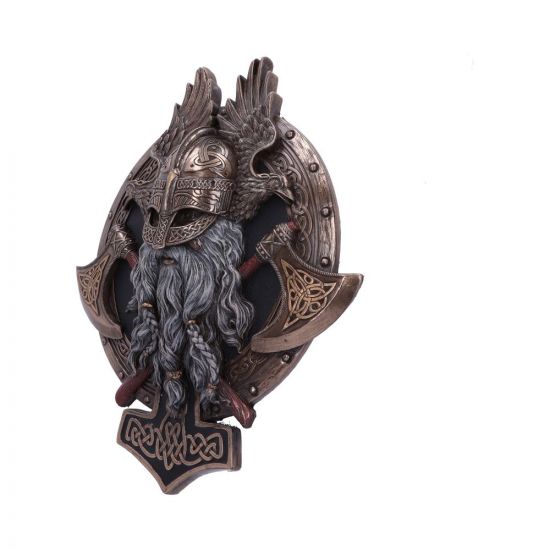 For Valhalla 27cm Bronze Viking Hammer Raven Wall Plaque.