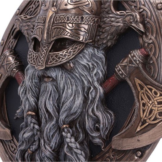 For Valhalla 27cm Bronze Viking Hammer Raven Wall Plaque.
