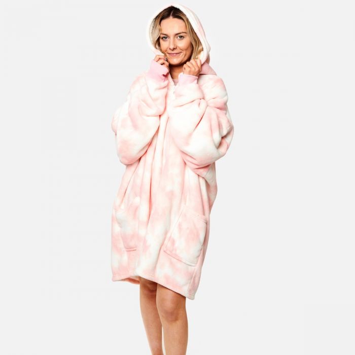 Tie Dye Zip-Up Hoodie Blanket One Size - Blush