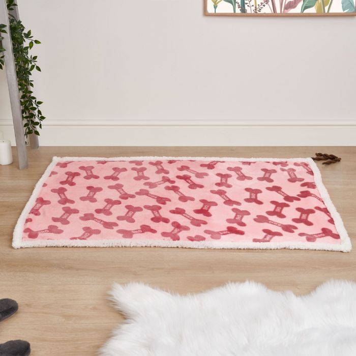 OHS Bone Print Sherpa Pet Blanket, Charcoal - 75 x 110cm
