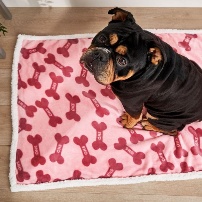 OHS Bone Print Sherpa Pet Blanket, Charcoal - 75 x 110cm