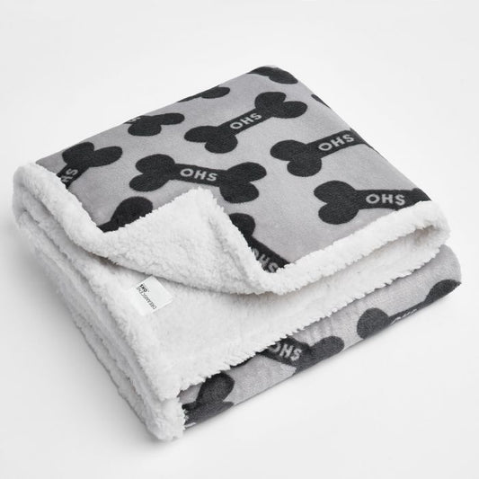 OHS Bone Print Sherpa Pet Blanket, Charcoal - 75 x 110cm