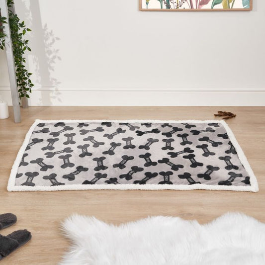 OHS Bone Print Sherpa Pet Blanket, Charcoal - 75 x 110cm