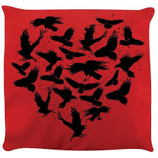 Raven Heart Red Cushion