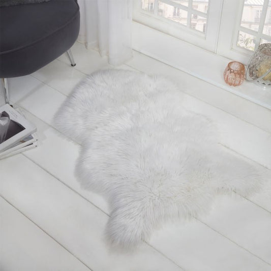 Sienna Faux Fur Sheepskin Rug, White - 60 x 90cm