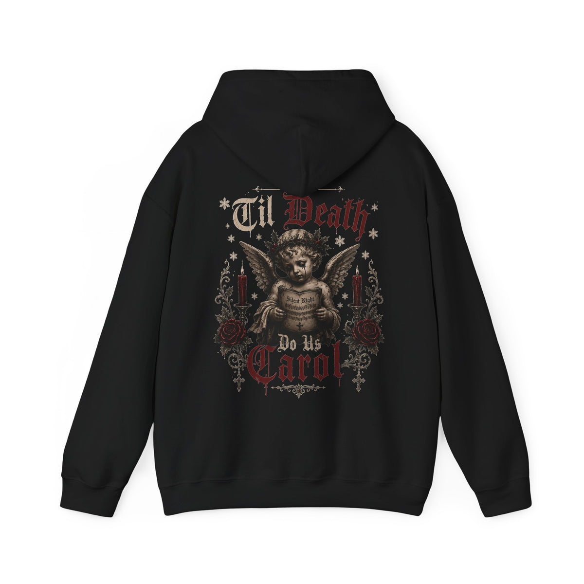 Gothic 'Till Death Do Us Carol' Hoodie - Weeping Cherub Christmas Sweatshirt