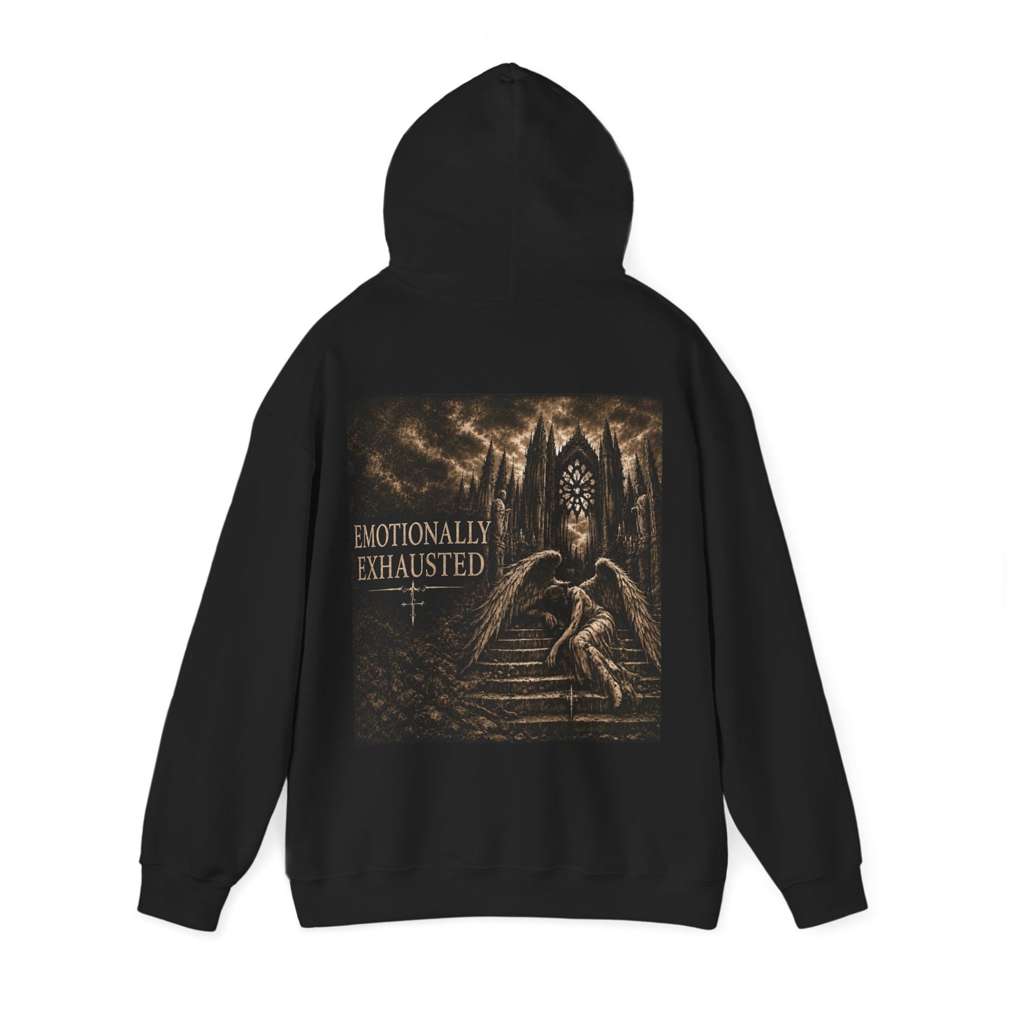 "Emotionally Exhausted" Hoodie - Gothic Angel Graphic Pullover