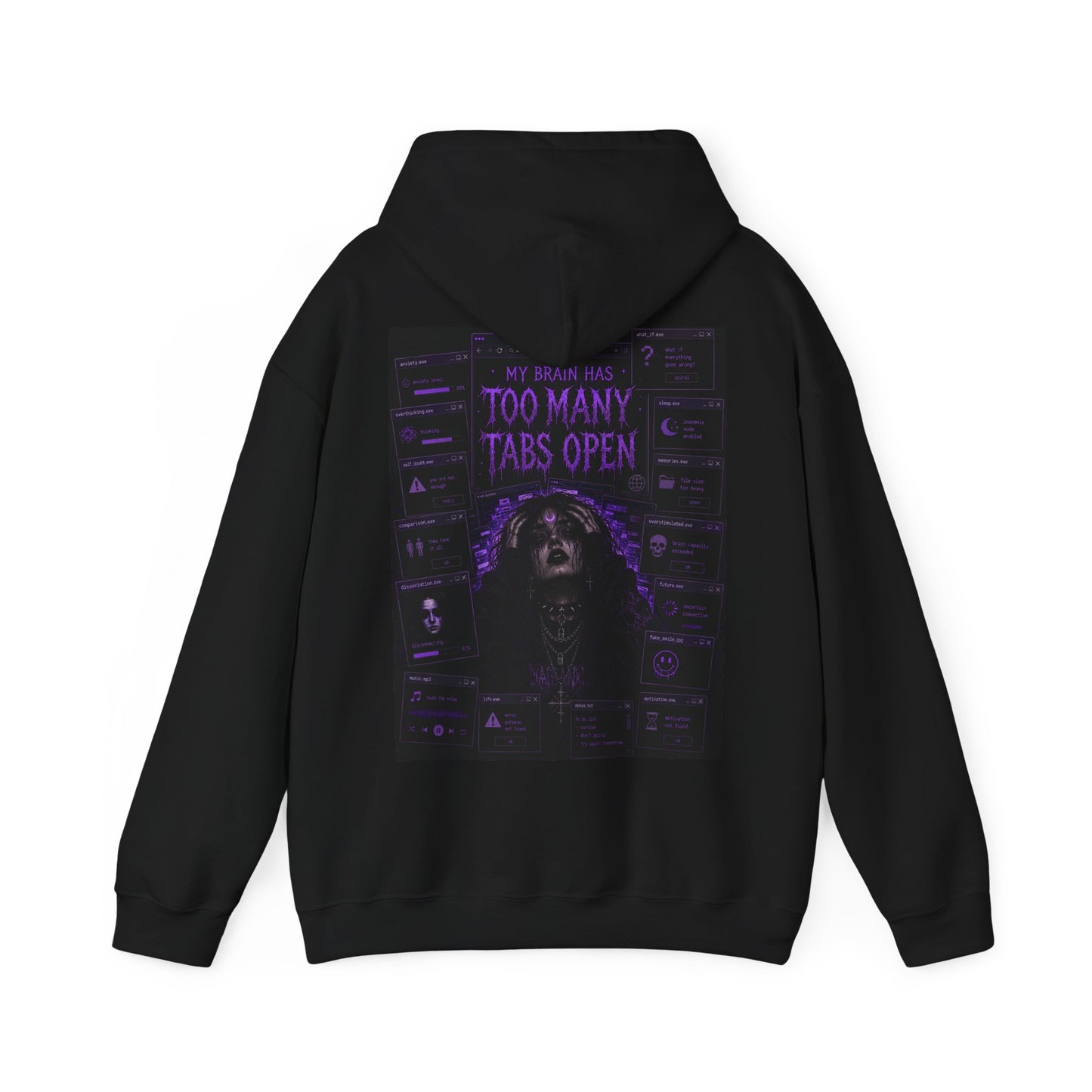 "Too Many Tabs Open" Hoodie - Retro Cyber Goth
