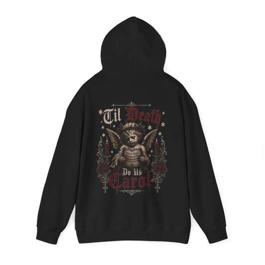 Gothic 'Till Death Do Us Carol' Hoodie - Weeping Cherub Christmas Sweatshirt