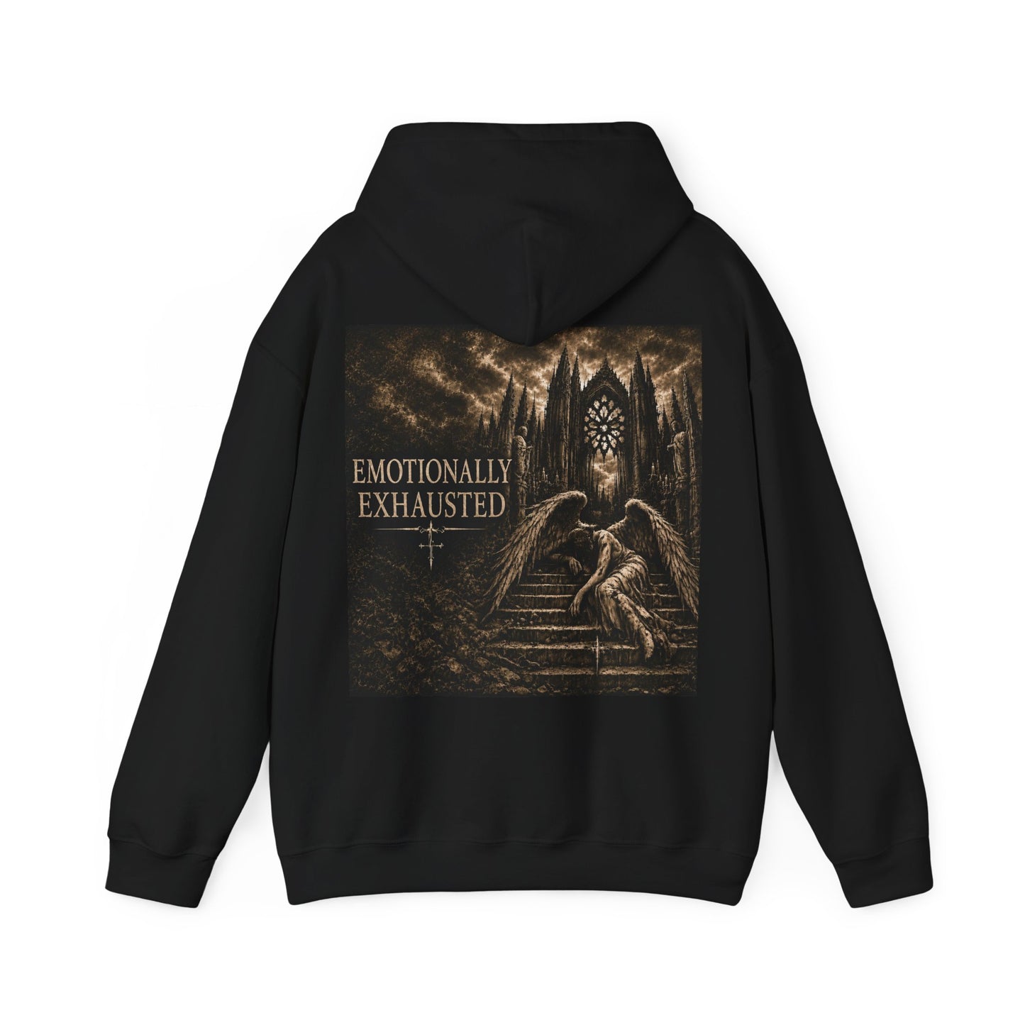 "Emotionally Exhausted" Hoodie - Gothic Angel Graphic Pullover