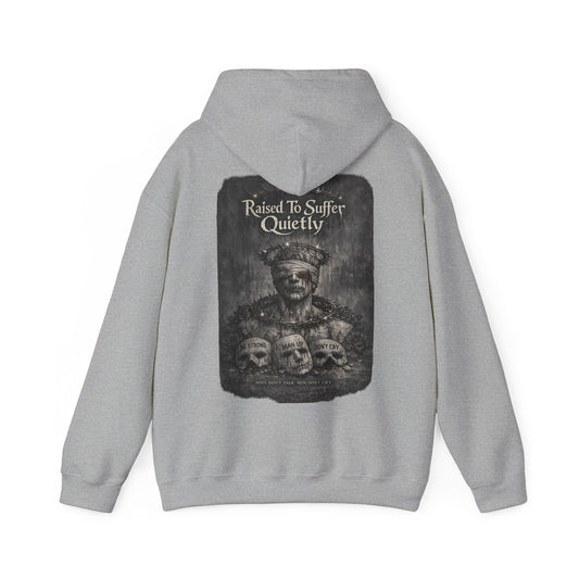 Men's Mental Health Hoodie - "Raised to Suffer Quietly" Statement Hoodie