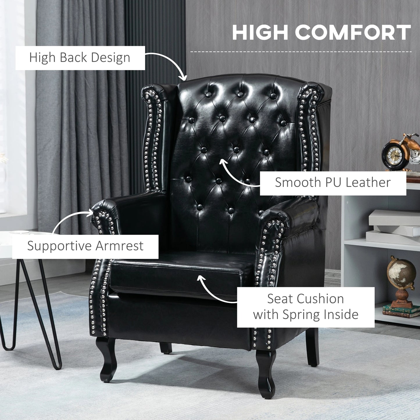 HOMCOM Wingback Accent Chair Tufted Chesterfield Style - Black