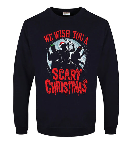 We Wish You A Scary Christmas Navy Blue Christmas Jumper