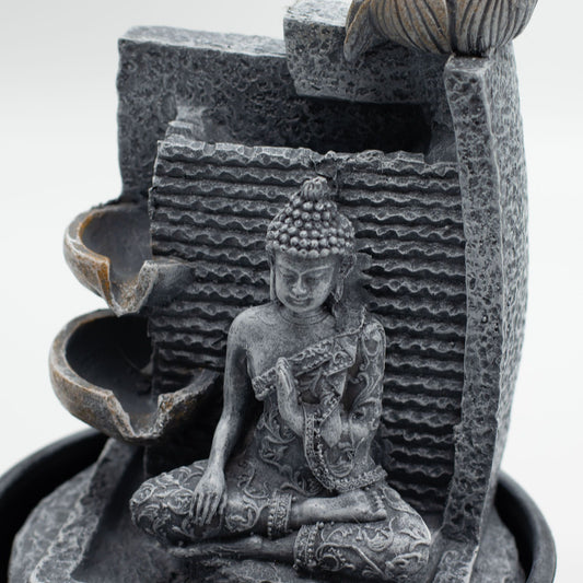Tabletop Water Feature - 19x19x28cm - Buddha, Lotus Flower Cascading Pots