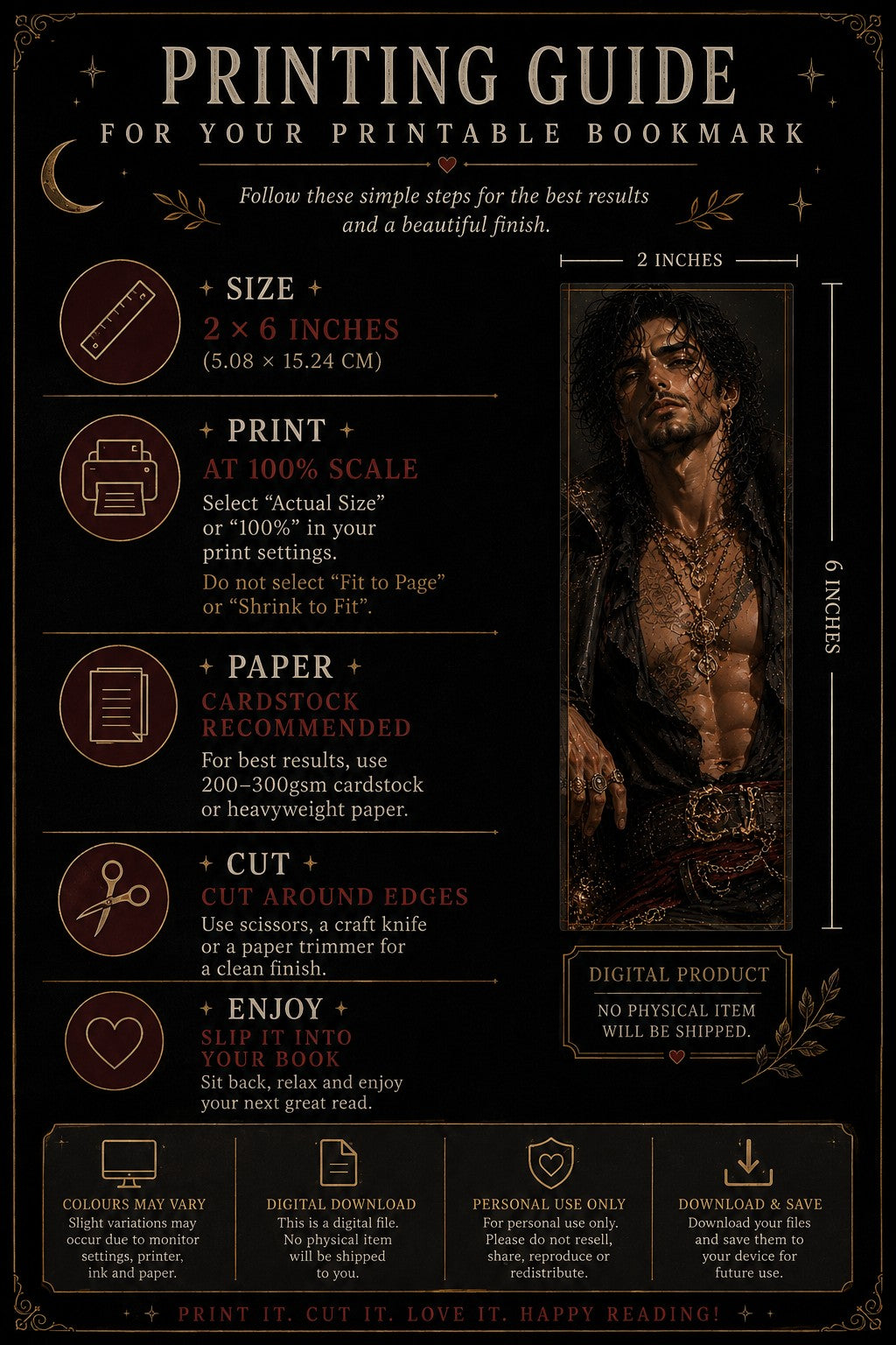 Printable bookmark printing guide