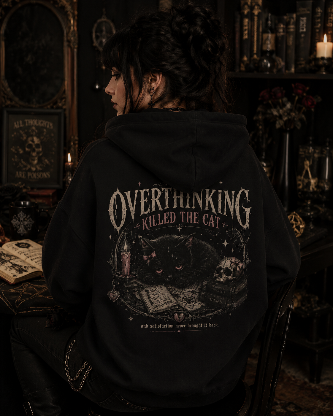 'Overthinking Killed The Cat'  Hoodie - Mental Health Support Hoodie