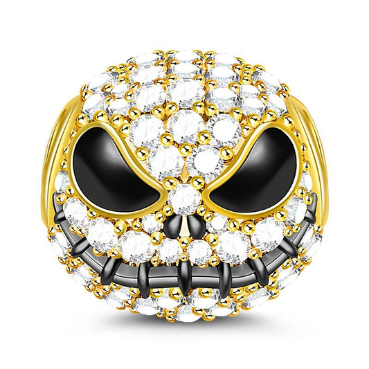 Jack Gold Skull Charm 18k Gold Plated 925 Sterling Silver Beads for Halloween