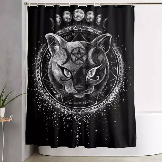 Black Cat Gothic Moon Bathroom Shower Curtain - PRE ORDER