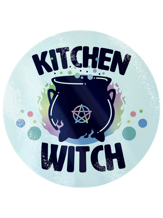 Kitchen Witch Circular Glass Chopping Board