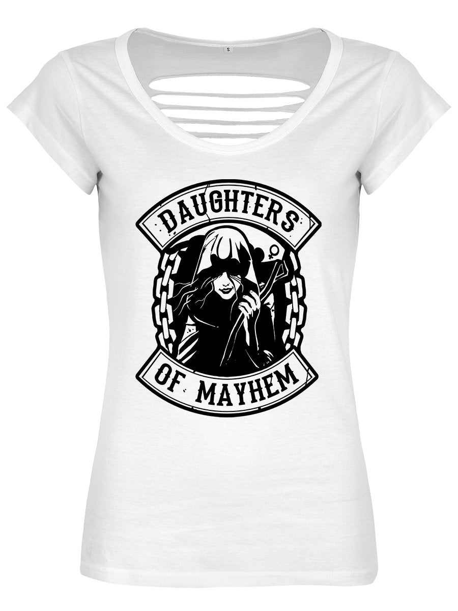 Daughters Of Mayhem Ladies White Razor Back T-Shirt