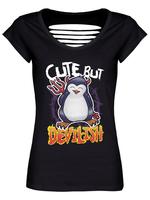 Psycho Penguin Cute But Devilish Ladies Black Razorback T-Shirt