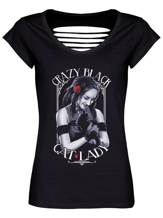 Crazy Black Cat Lady Black Razor Back T-Shirt