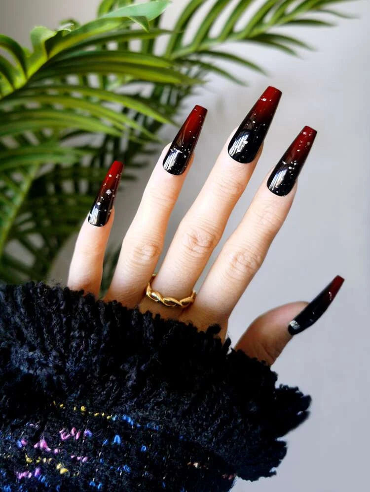 24 pc False Nails Set  Dark & Red