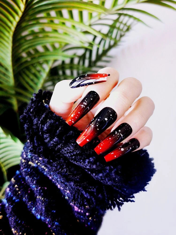 24 pc False Nails Set  Dark & Red