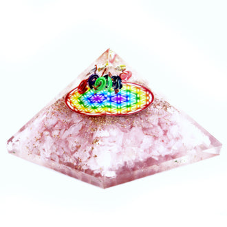 Orgonite Pyramid - Rose Quartz Rainbow Flower of Life