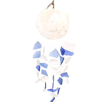 Recycled Glass Windchime - Copis & Glass Drop - Blue & White Glass