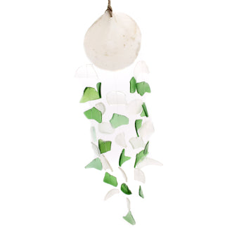 Recycled Glass Windchime - Copis & Glass Drop - Green & White Glass