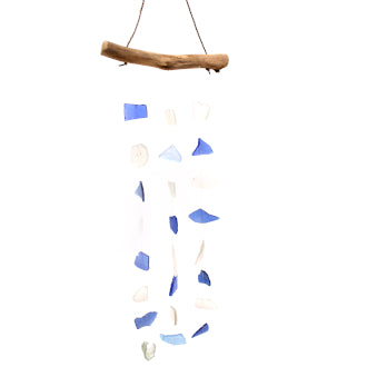 Recycled Glass Windchime - Three Drop - Blue & White