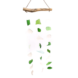 Recycled Glass Windchime - Three Drop - Green & White