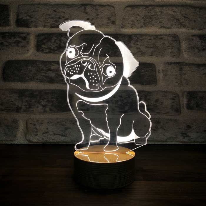 Pug Dog Lamp | Wood