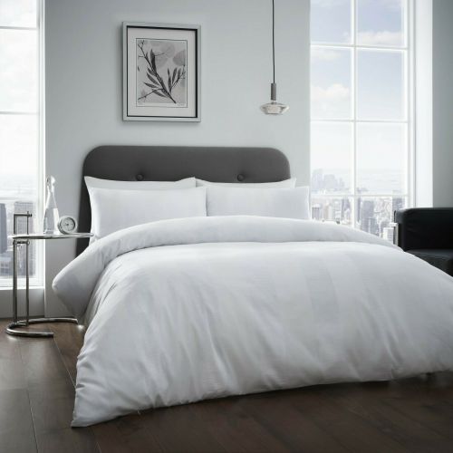 Luxury Premier Waffle Stripe Duvet Cover with Matching Pillow Case White