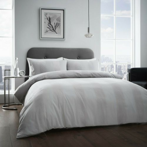 Luxury Premier Waffle Stripe Duvet Cover with Matching Pillow Case Grey