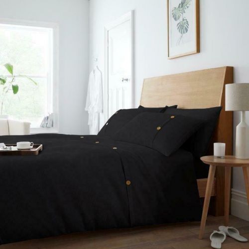 Luxury Premier Waffle Button Style Duvet Cover with Matching Pillow Case Black